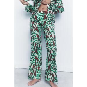 Zara Selena Cotton Printed Pants Brown Multi Size S NWT